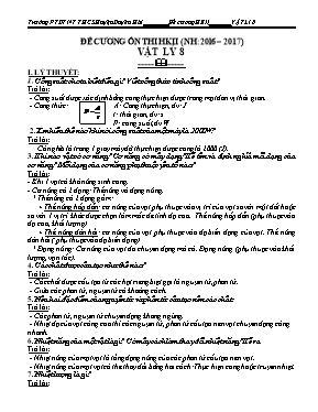 Đề cương ôn thi học kỳ II môn Vật lý Lớp 8 - Năm học 2016-2017